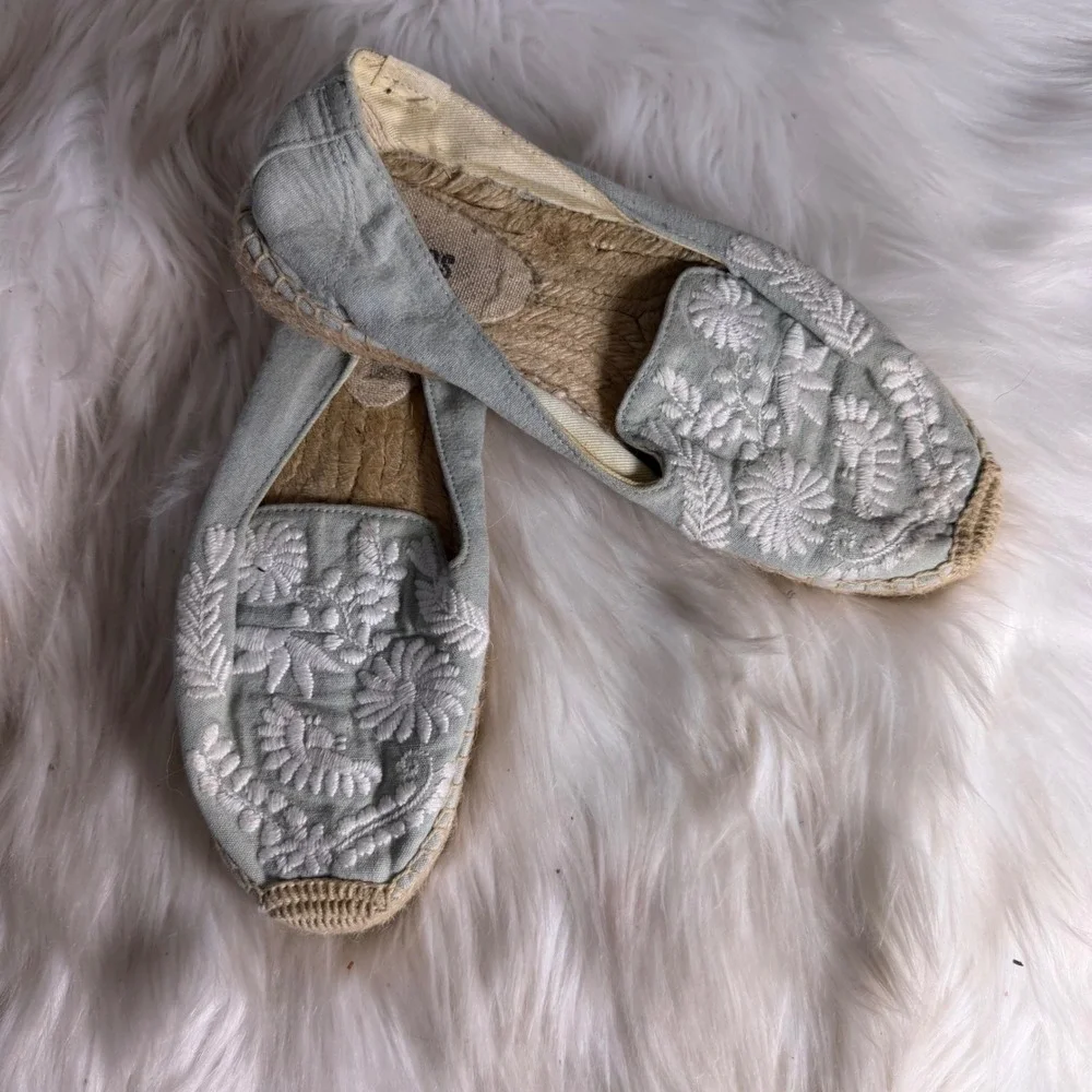 Soludos Womens Floral Embroidered‎ Espadrille Loafers Sage Green Size 7